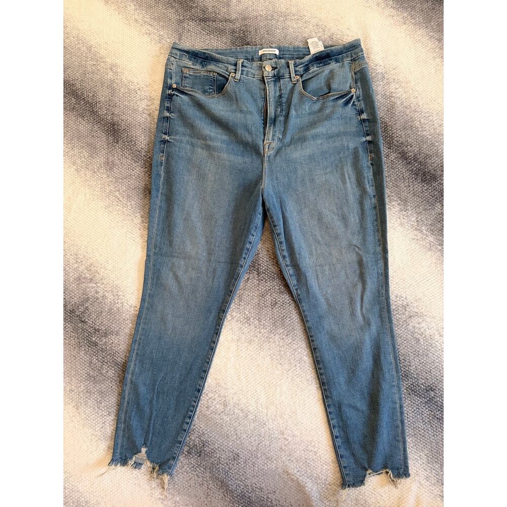 Good American Good Waist Crop Size 22 High Rise Skinny Raw Chewed Hem Y2K Edgy